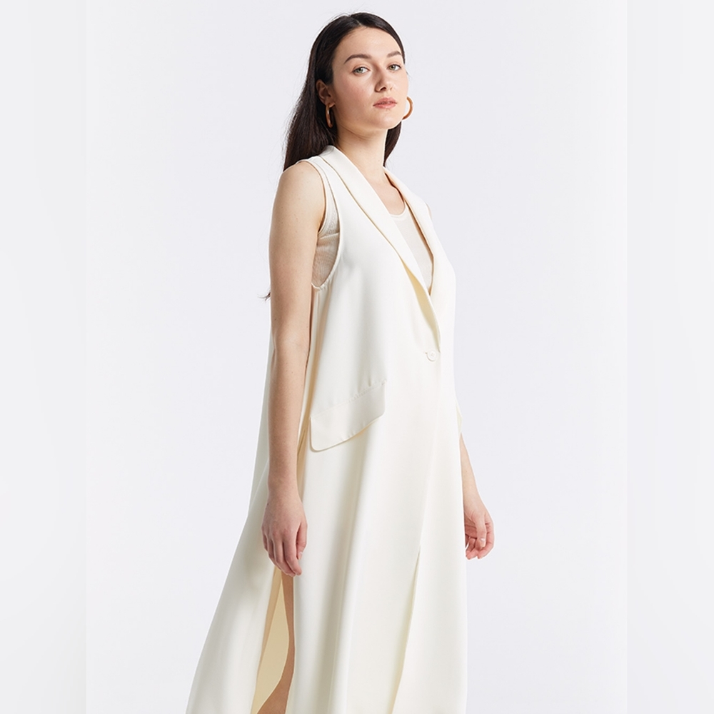 Cream Asymmetrical Sleeveless Vest